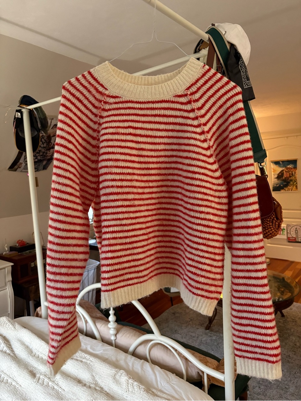 American Eagle Striped Sweater Red and White